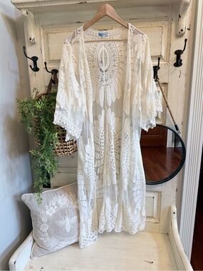 Rebellion Cream Crochet Lace Duster Kimono